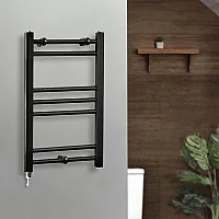 Milano x ECOSO Nero Electric 600mm x 400mm Straight Black Heated Towel Rail With Simple Element