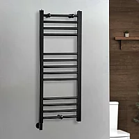 Milano x ECOSO Nero Electric 1000mm x 400mm Straight Black Heated Towel Rail With Simple Element and Cable Cover