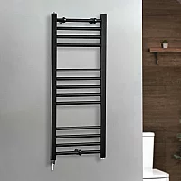 Milano x ECOSO Nero Electric 1000mm x 400mm Straight Black Heated Towel Rail With Simple Element