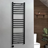Milano x ECOSO Nero Electric 1200mm x 400mm Straight Black Heated Towel Rail With WiFi Thermostatic Element