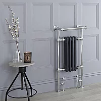 Milano Elizabeth Anthracite and Chrome Traditional Heated Towel Rail 930mm x 452mm With Overhanging Rail