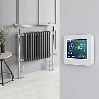 Milano Elizabeth Anthracite Traditional Dual Fuel Heated Towel Rail 930mm x 790mm With Overhanging Rail With Touchscreen WiFi Thermostat and Cable Cover