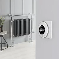 Milano Elizabeth Anthracite Traditional Dual Fuel Heated Towel Rail 930mm x 790mm With Overhanging Rail With WiFi Thermostat and Cable Cover