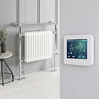 Milano Elizabeth White Traditional Dual Fuel Heated Towel Rail 930mm x 790mm With Touchscreen WiFi Thermostat and Cable Cover