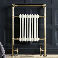 Milano Elizabeth Brushed Brass Traditional Heated Towel Rail 960mm x 673mm With Overhanging Rail