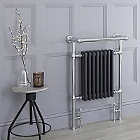 Milano Elizabeth Anthracite and Chrome Traditional Heated Towel Rail 930mm x 620mm With Overhanging Rail