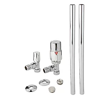 Milano Modern Thermostatic Angled Radiator Valve and Pipe Set Chrome