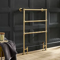 Milano Derwent Traditional Minimalist Brushed Brass Heated Towel Rail 966mm x 673mm