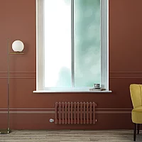 Milano Windsor Traditional Booth Red Horizontal Double Column Electric Radiator 300mm x 605mm with Black Backlit WiFi Thermostat