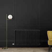 Milano Windsor Traditional Midnight Black Horizontal Double Column Electric Radiator 300mm x 1505mm with White Backlit WiFi Thermostat