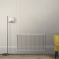 Milano Windsor Traditional Pearl White Horizontal Double Column Electric Radiator 300mm x 1505mm with White Backlit WiFi Thermostat
