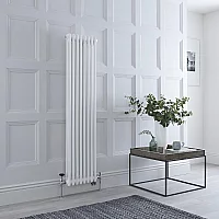 Milano Windsor White Traditional Vertical Dual Fuel Double Column Radiator 1500mm x 380mm with Chrome Valves