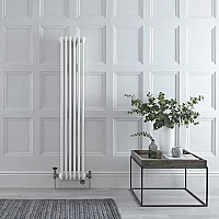 Milano Windsor White Traditional Vertical Dual Fuel Double Column Radiator 1500mm x 290mm with Chrome Valves