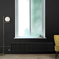 Milano Windsor Traditional Midnight Black Horizontal Double Column Electric Radiator 300mm x 785mm with Black Backlit WiFi Thermostat