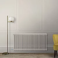Milano Windsor Traditional Pearl White Horizontal Double Column Electric Radiator 600mm x 605mm with Black Backlit WiFi Thermostat