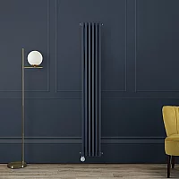 Milano Windsor Regal Blue Vertical Traditional Electric Column Radiator Double Column 1500mm x 290mm with OnWall WiFi Thermostat and Cable Cover