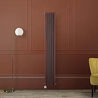 Milano Windsor Booth Red Vertical Traditional Electric Column Radiator Double Column 1500mm x 290mm with OnWall Touchscreen WiFi Thermostat and Cable Cover