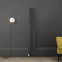 Milano Windsor Carbon Grey Vertical Traditional Electric Column Radiator Double Column 1500mm x 290mm with OnWall WiFi Thermostat and Cable Cover