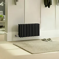 Milano x ECOSO Windsor Traditional Anthracite Horizontal Triple Column Electric Radiator 300mm x 605mm with Black Backlit WiFi Thermostat