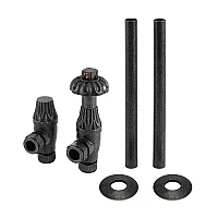 Milano Windsor Thermostatic Antique Style Angled Radiator Valve and Pipe Set Pewter