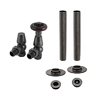 Milano Windsor Traditional Thermostatic Angled Radiator Valve and Pipe Sleeve Set Pewter