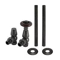 Milano Windsor Traditional Thermostatic Angled Radiator Valve and Pipe Set Pewter