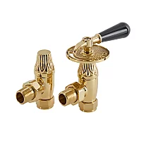 Milano Traditional Thermostatic Angled Radiator Valve and Pipe Set Polished Brass
