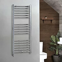 Milano Kent Electric 800mm x 300mm Straight Chrome Heated Towel Rail With Simple Element