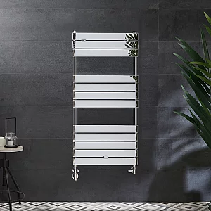 Milano Lustro Dual Fuel Designer Chrome Flat Panel Heated Towel Rail 1213mm x 600mm with Cable Cover