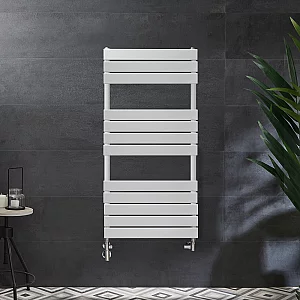 1200mm x 600mm Dual Fuel Designer White Flat Panel Heated Towel Rail with Cable Cover Milano Lustro