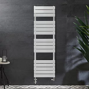 Milano Lustro Dual Fuel Designer White Flat Panel Heated Towel Rail 1500mm x 450mm with Cable Cover