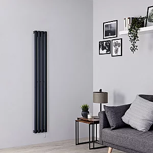Milano Aruba Electric Anthracite Vertical Designer Radiator 1600mm x 236mm with OnWall Black Backlit WiFi Thermostat