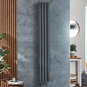 Milano x ECOSO Aruba Electric Anthracite Vertical Designer Radiator 1600mm x 236mm Double Panel with Hardwired WiFi Thermostatic Heating Element