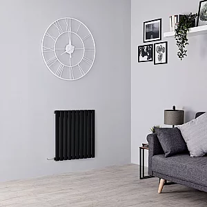 Milano Aruba Electric Black Horizontal Designer Radiator 635mm x 590mm with OnWall Touchscreen WiFi Thermostat