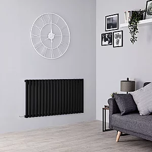 Milano Aruba Electric Black Horizontal Designer Radiator 635mm x 1180mm with OnWall Touchscreen WiFi Thermostat