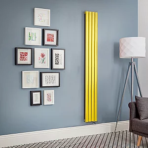 Milano Aruba Electric Dandelion Yellow Vertical Designer Radiator 1600mm x 236mm with Cable Cover and No Thermostat