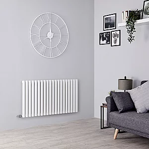 Milano Aruba Electric White Horizontal Designer Radiator 635mm x 1180mm with Bluetooth Thermostat and Cable Cover