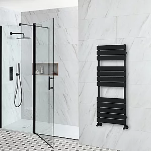 1200mm x 450mm Black Bathroom Radiator Milano Lustro Designer Matt Black Flat Panel Heated Towel Rail