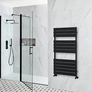 1200mm x 600mm Black Towel Rail Milano Lustro Designer Matt Black Flat Panel Heated Towel Radiator