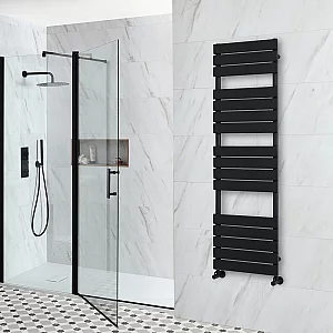 1500 x 450mm Milano Lustro Designer Matt Black Flat Panel Heated Towel Rail