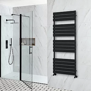 1500 x 600mm Milano Lustro Designer Matt Black Flat Panel Heated Towel Rail