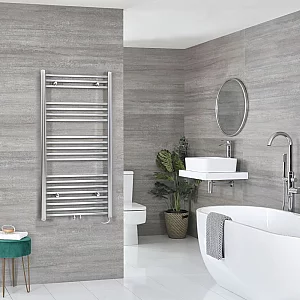 1188mm x 600mm Electric Chrome Heated Towel Rail with Cable Cover Milano Neva