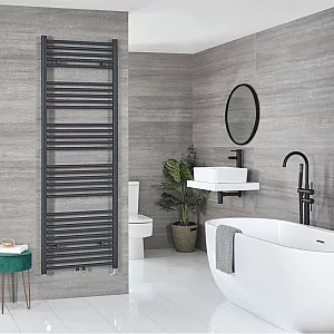 Milano x ECOSO Neva Electric 1785mm x 500mm Anthracite Heated Towel Rail with WiFi Thermostatic Element and Cable Cover