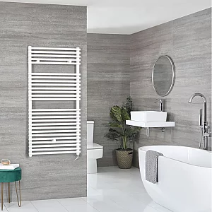 1190mm x 600mm Electric White Ladder Style Heated Towel Rail with Cable Cover Milano Arno