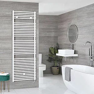 Milano x ECOSO Arno Electric 1738mm x 600mm White Bar on Bar Heated Towel Rail with WiFi Thermostatic Element and Cable Cover