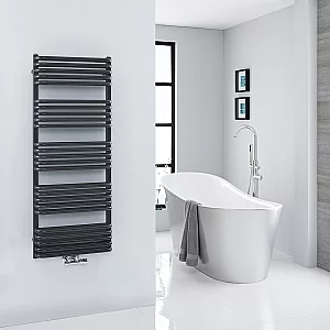 1269 x 500mm Black Towel Rail Milano Bow D Bar Central Connection Heated Towel Rail
