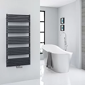 1269 x 600mm Black Towel Rail Milano Bow D Bar Central Connection Heated Towel Rail