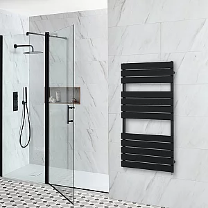 1200mm x 600mm Electric Black Flat Panel Designer Heated Towel Rail with Element Milano Lustro