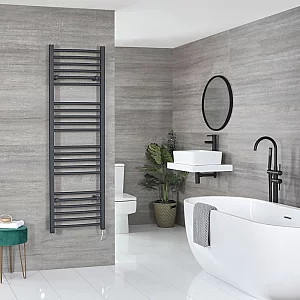 Milano x ECOSO Artle Electric 1600mm x 500mm Anthracite Curved Heated Towel Rail with Thermostatic WiFi Heating Element