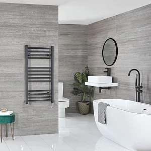 Milano Artle Electric 1000mm x 500mm Anthracite Curved Heated Towel Rail With Element and Cable Cover